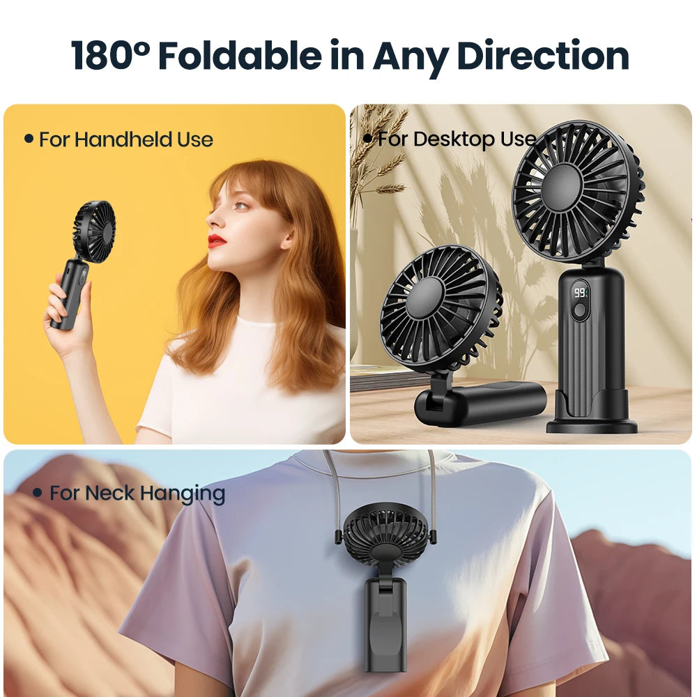 Portable Mini Fan,2400Mah USB Rechargeable Hand Neck Fan 3In1 Personal Electric Fan Standing Fans for Room Camping Foldable